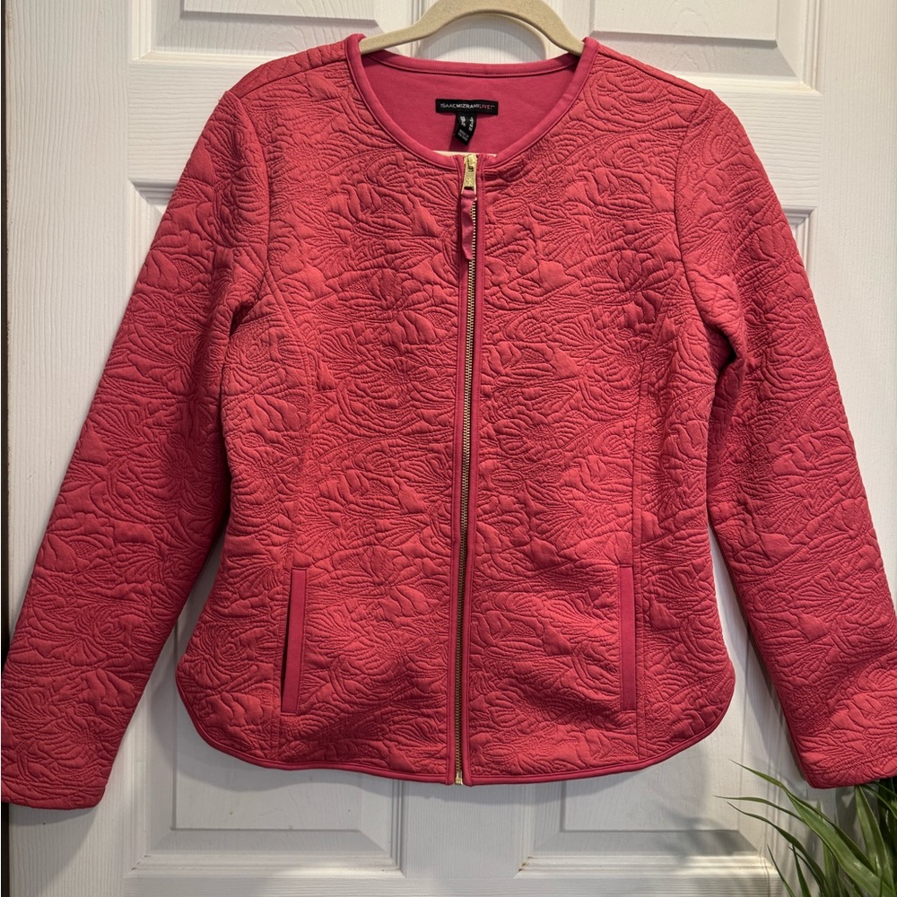 Isaac Mizrahi Live Quilt Jacket Coral  Zip Floral Cottagecore Sz Small - Picture 3 of 8